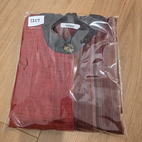 Version 7 Linen Colorblock Patchwork Tunic XL Rust Burgundy Striped Lagenlook - Picture 10 of 10